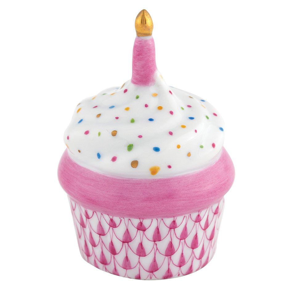 Herend Cupcake with Candle, Raspberry