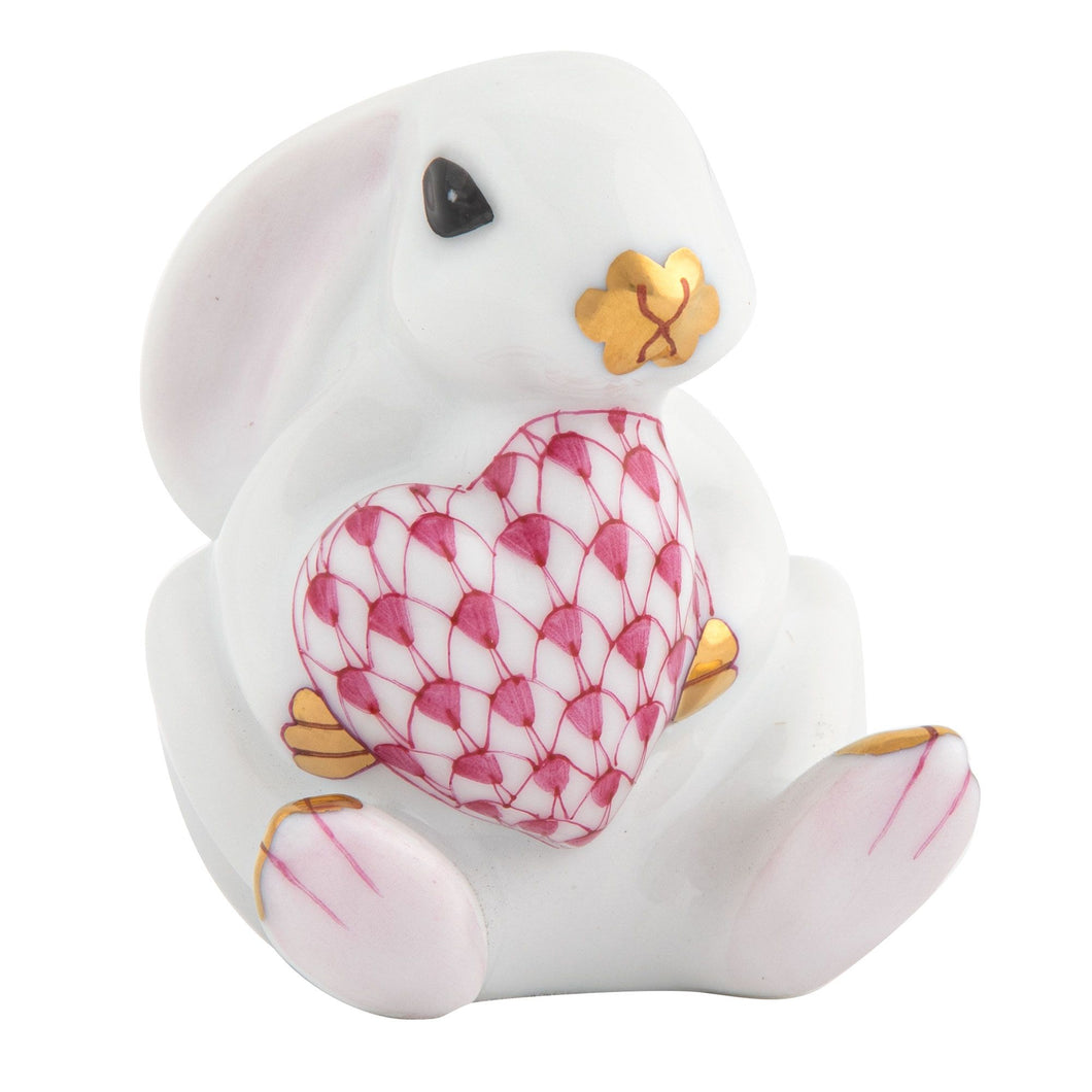 Herend Bunny with Heart, White-Raspberry