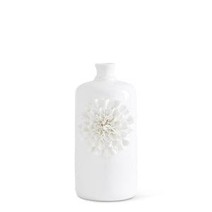 15" White Ceramic Bottle with Carnation