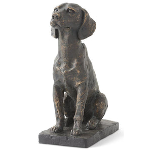 11" Resin Patina Sitting Dog on Black Base