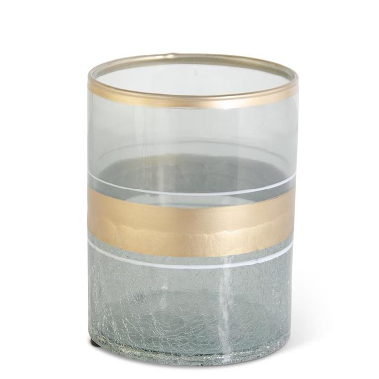 MD Crackled Glass Container w/Gold Stripe