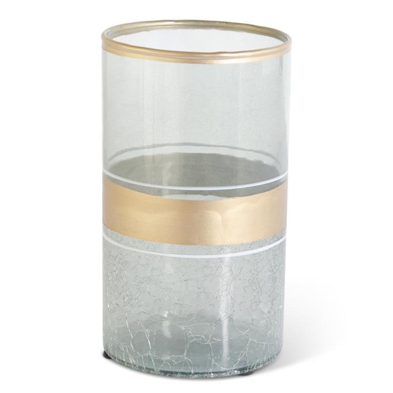 LG Crackled Glass Container w/Gold Stripe