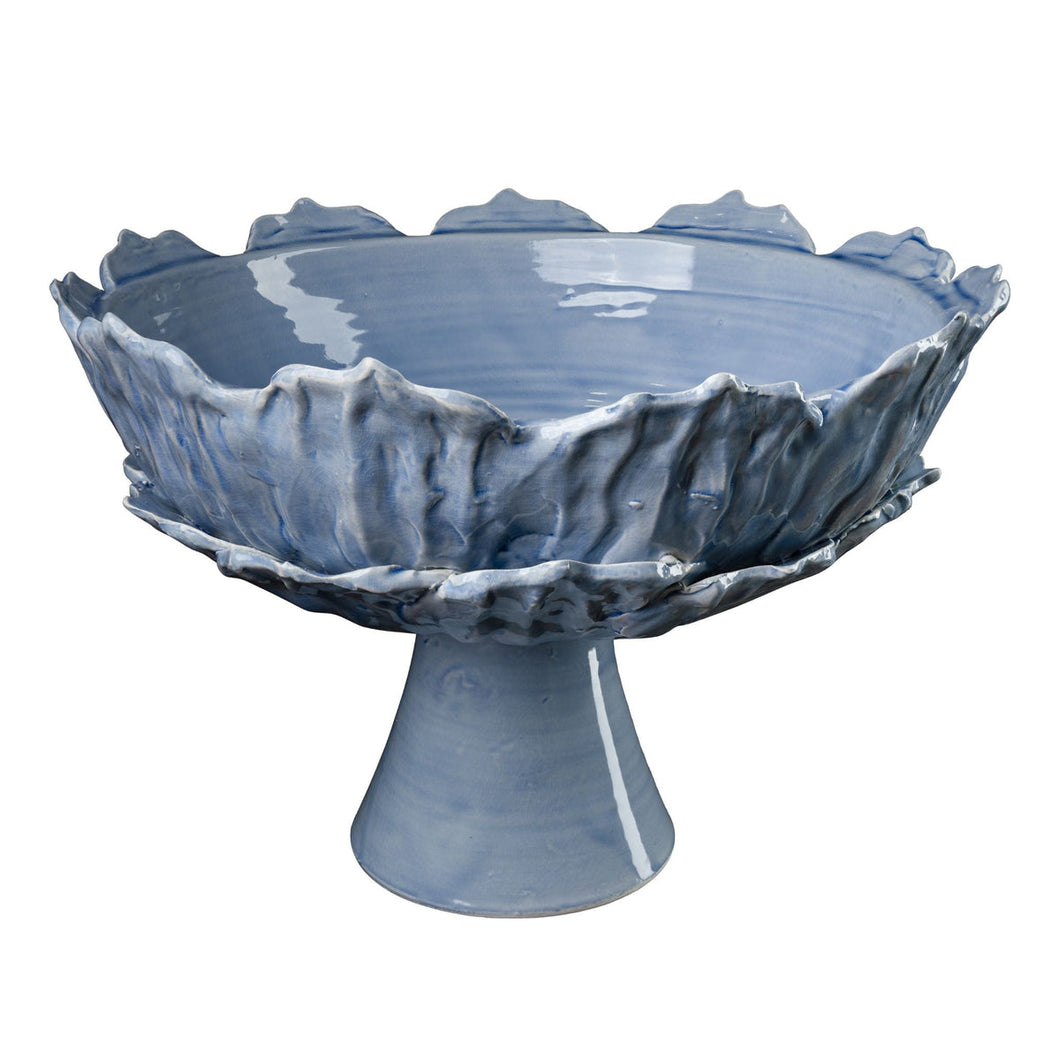Foliage Footed Compote, Light Blue
