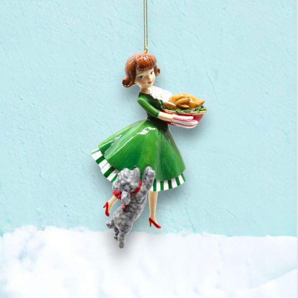 Retro Girl w/Dinner Ornament