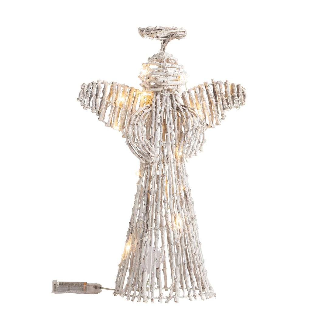 Sm White Rattan LED Angel
