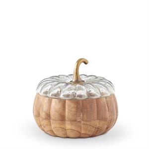 Large Acacia Wood Pumpkin w/Glass Lid
