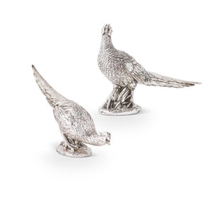 Pair Silver Resin Pheasants
