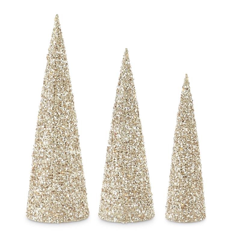 Small Champagne Sequins & Bead LED Cone Tree