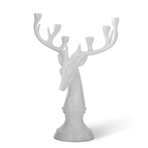 Glossy White Deer Bust Taper Candleholder
