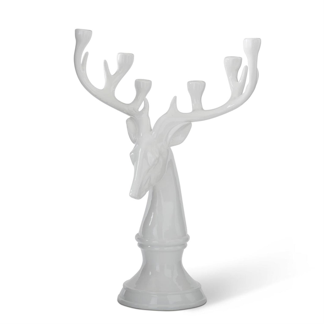 Glossy White Deer Bust Taper Candleholder