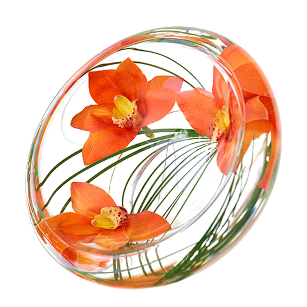 Orange Cymbidium Flower Bowl, Small