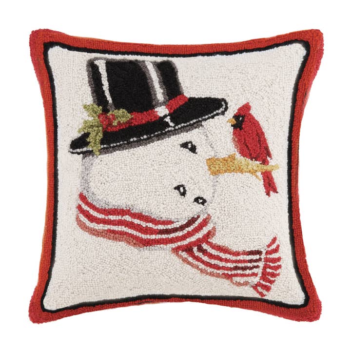 Christmas Snowman Hooked Pillow