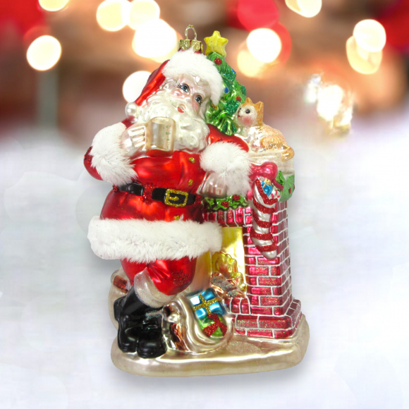 Santa w/Chimney Ornament