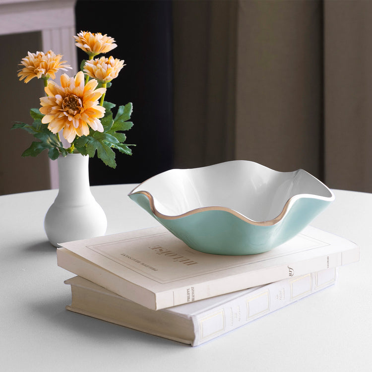 Carola Small Round Bowl, Turquoise & White