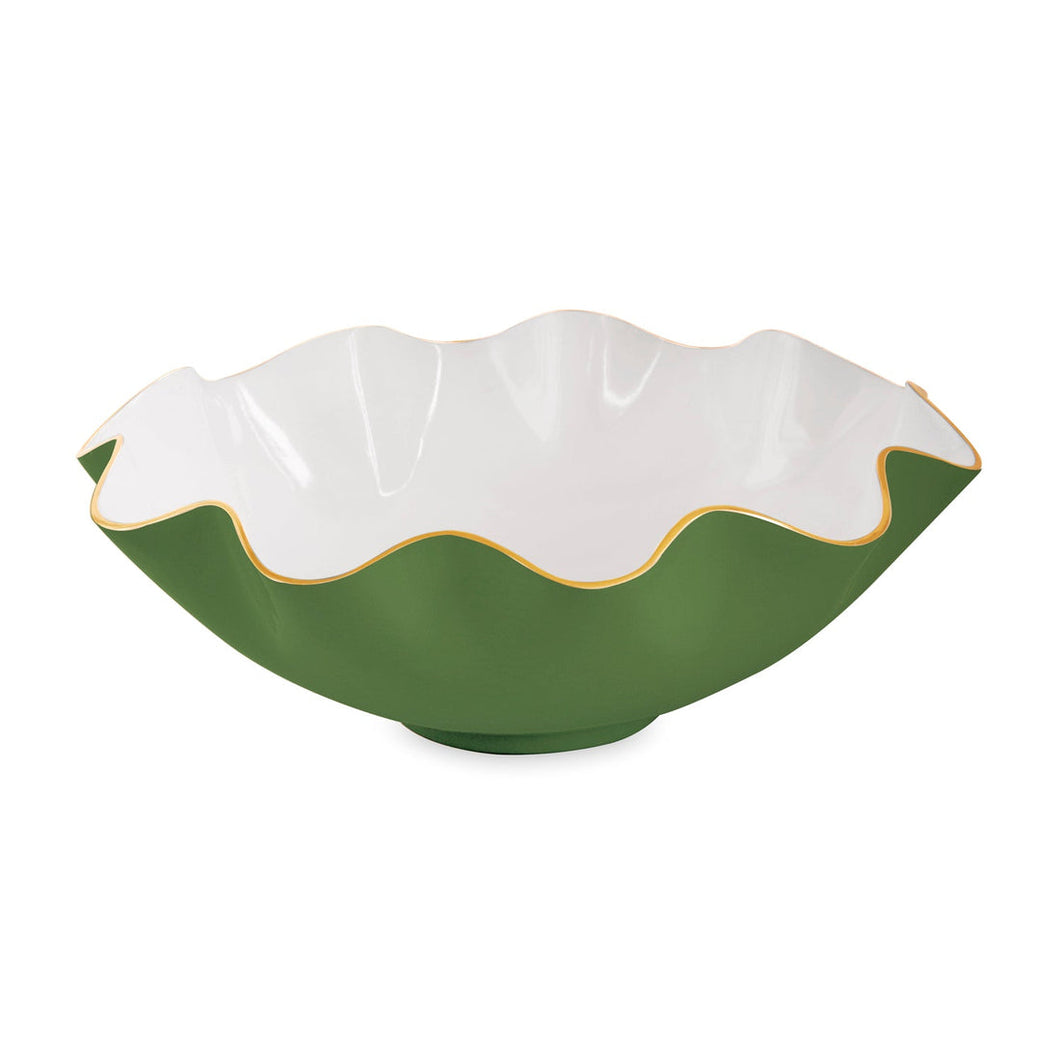 Carola Extra Large Bowl, Leaf Green & White