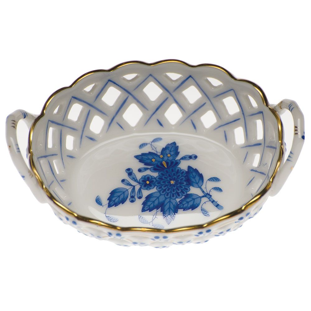 Herend Small Openwork Basket, Blue