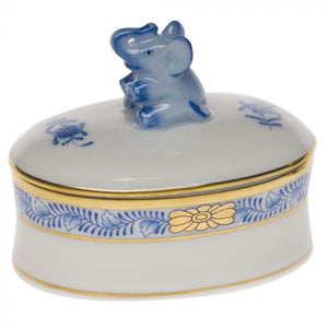 Herend Oval Box with Elephant, Blue