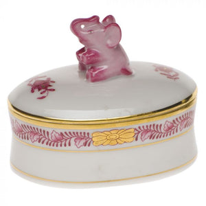 Herend Oval Box with Elephant, Raspberry