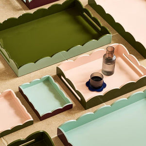 Khaki & Pink Lacquered Scallop Medium Two-Tone Tray