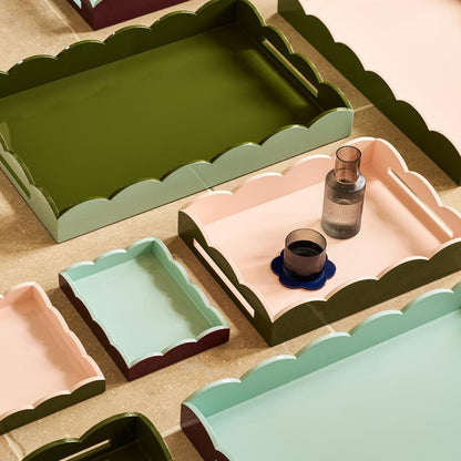 Khaki & Pink Lacquered Scallop Medium Two-Tone Tray