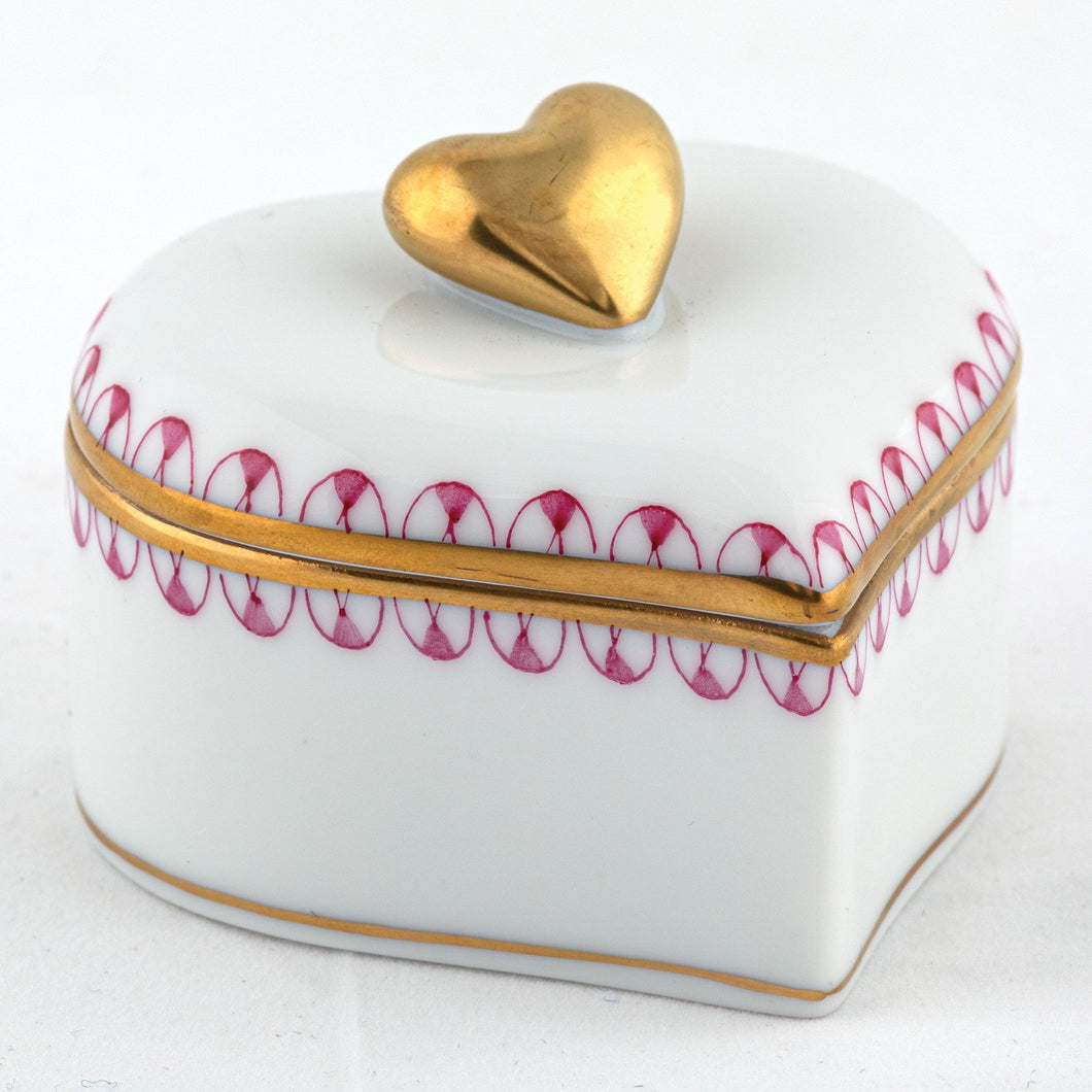 Herend Double Heart Box, Raspberry