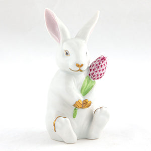 Herend Blossom Bunny, White-Raspberry