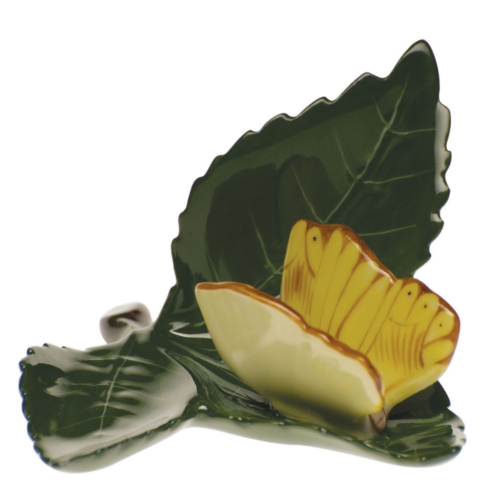 Herend Butterfly on Leaf Placecard Holder, Yellow