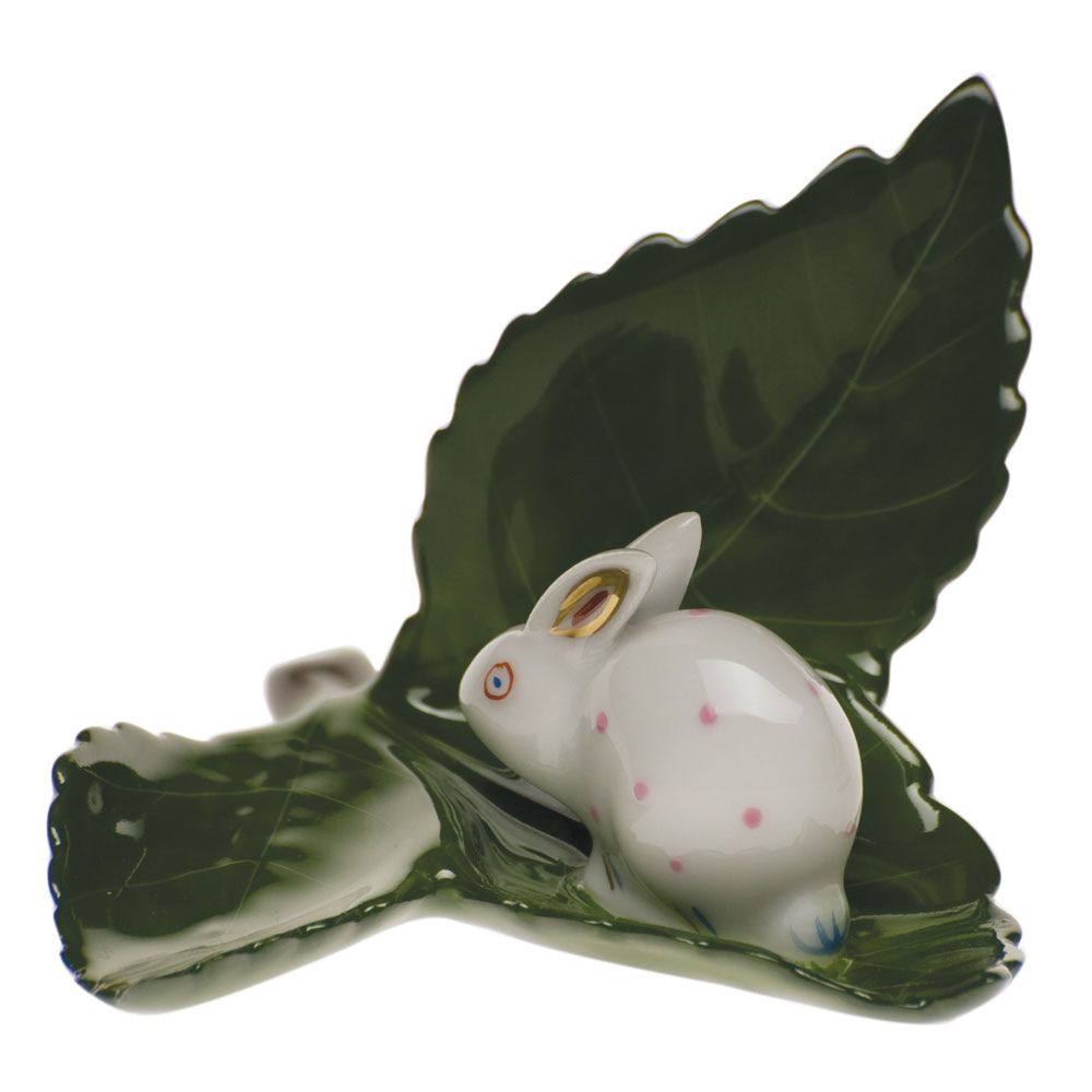 Herend Rabbit on Leaf Placecard Holder, Pink