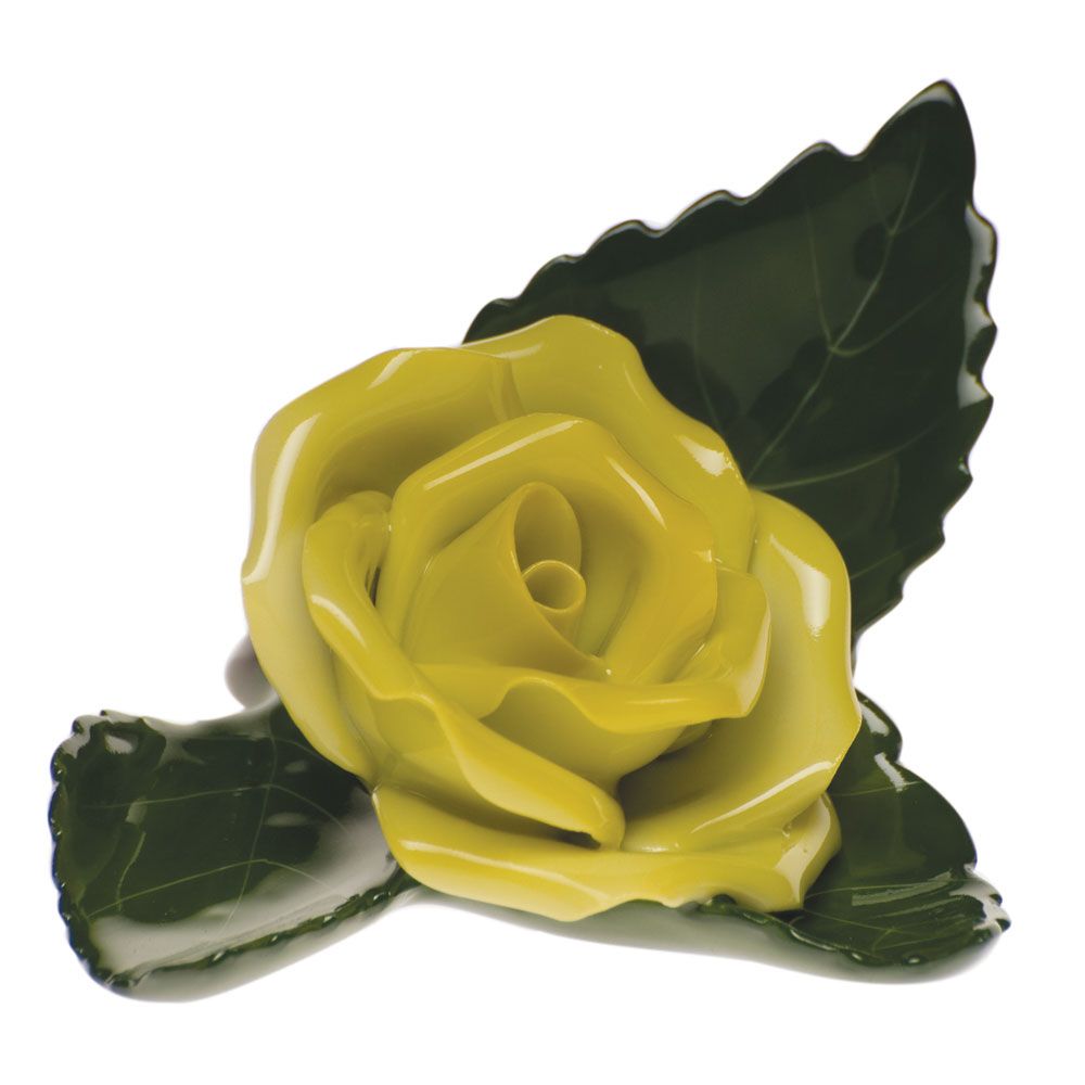 Herend Rose on Leaf Placecard Holder, Yellow