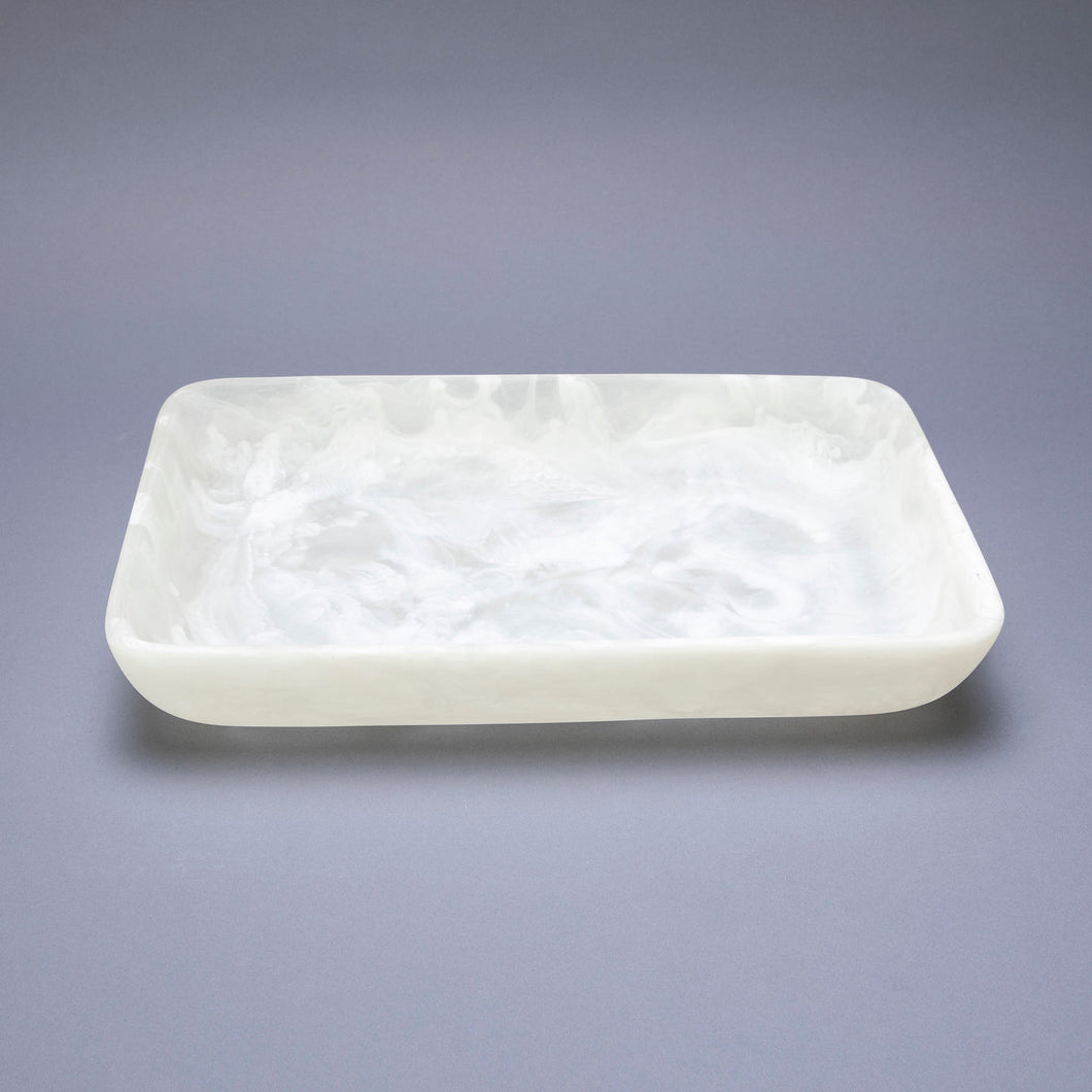 Square Large Tray- White Swirl