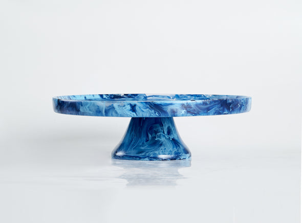 Footed Cake Plate Large- Denim Swirl