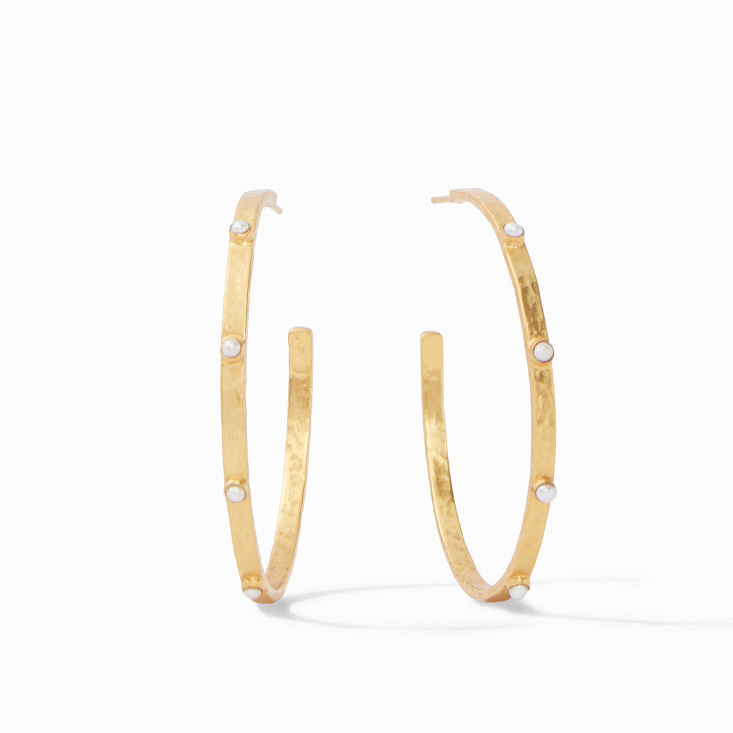 Crescent Stone Hoop, Pearl, XL