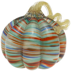 Large Sunset Stripe Glass Pumpkin Turq Blue