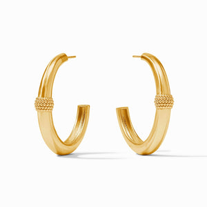Beaded Station Hoop- Cabochon Gold L