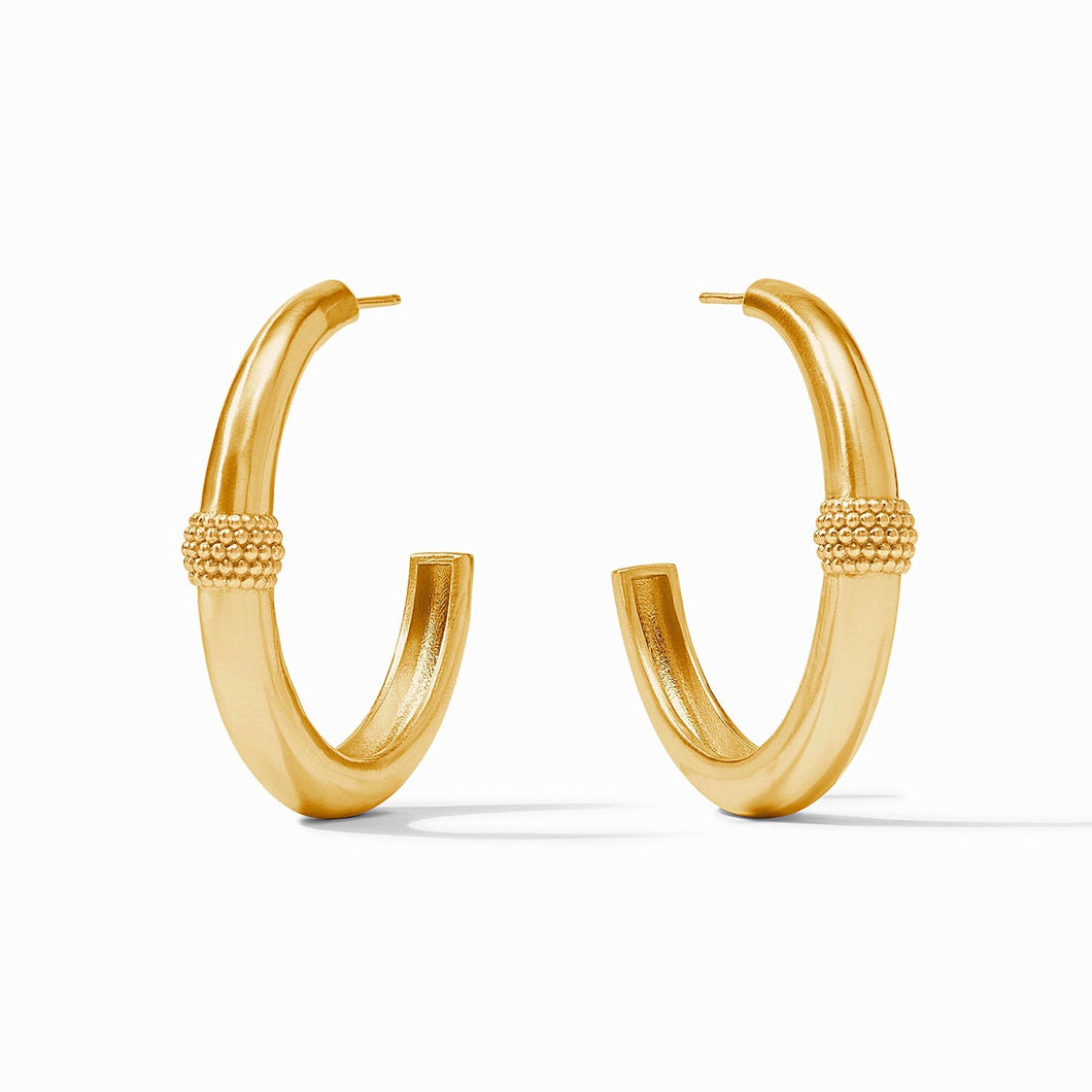 Beaded Station Hoop- Cabochon Gold L