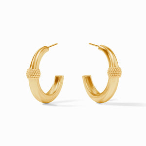 Beaded Station Hoop- Cabochon Gold M