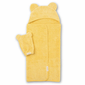 Hooded Towel + Wash Mitt Set Sunshine