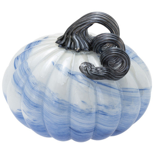 Small Blue & White Swirl Glass Pumpkin