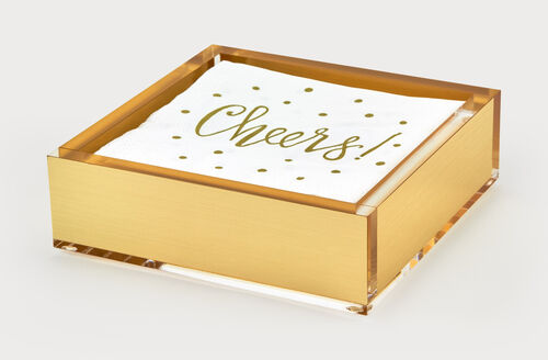 Lucite Cocktail Napkin Tray, Gold