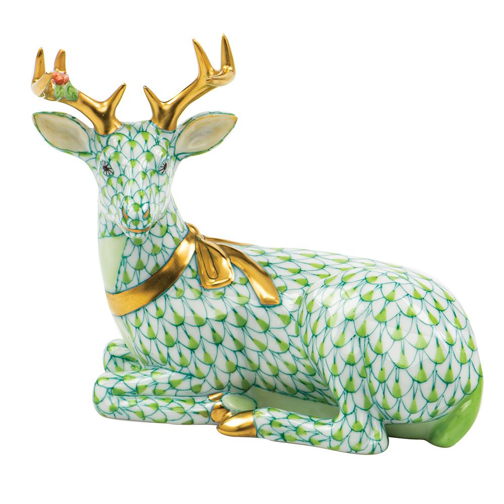 Herend Lying Christmas Deer, Key Lime
