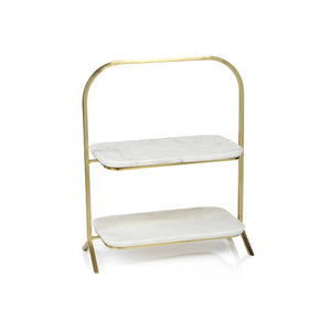 Madeline 2-Tier Stand, Gold & White Marble