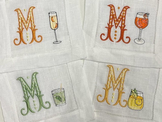 S/6 Pipkin-Marchman Monogrammed Cocktail Napkins