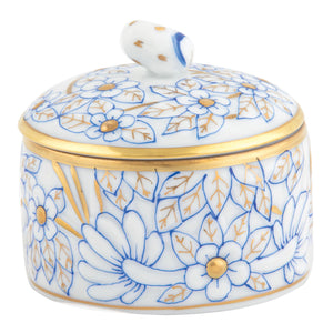Herend Round Relief Box with Berry, Blue