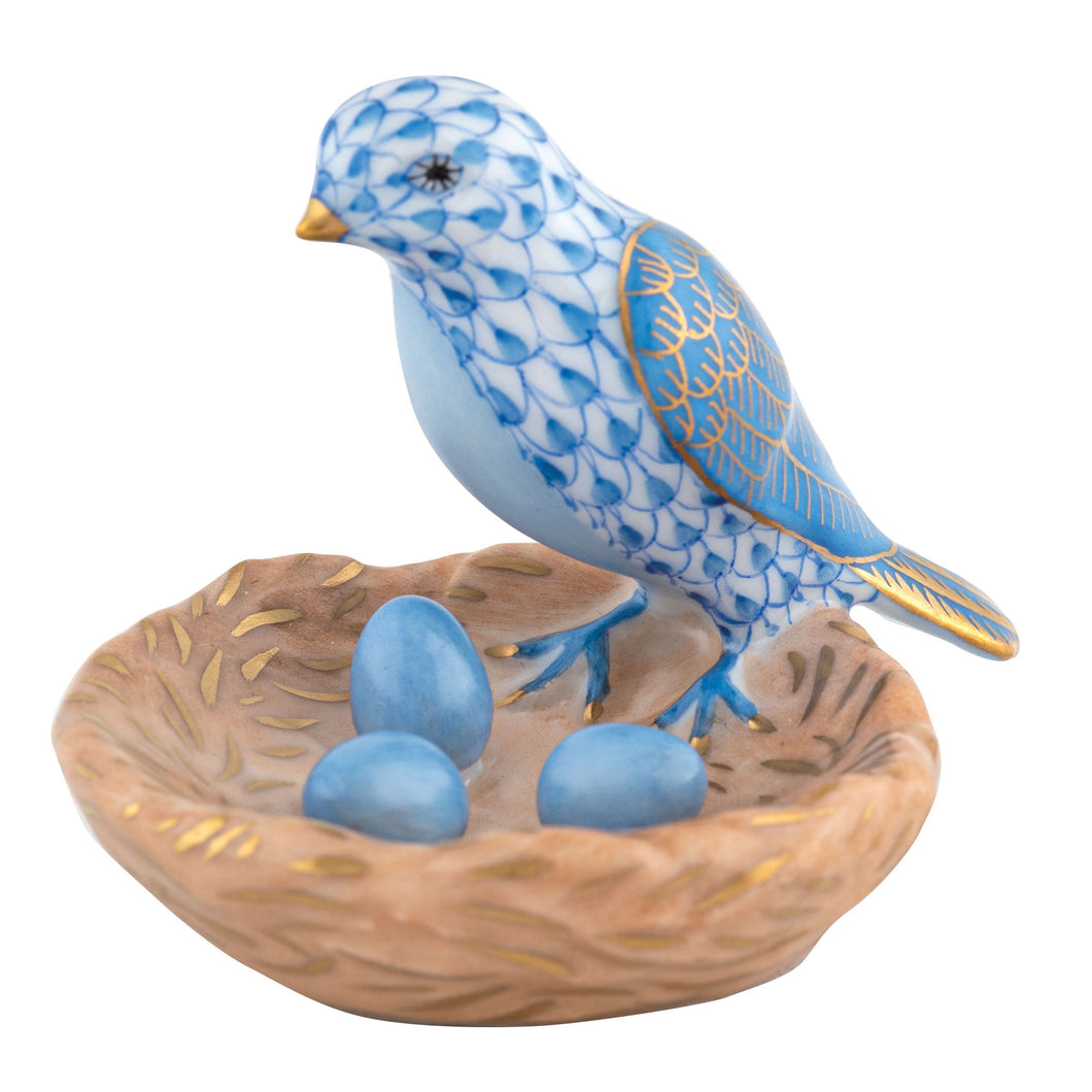 Herend Bird with Nest Blue