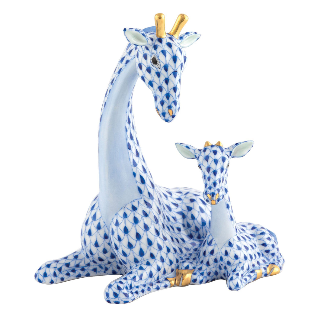 Herend Mother and Baby Giraffe, Sapphire