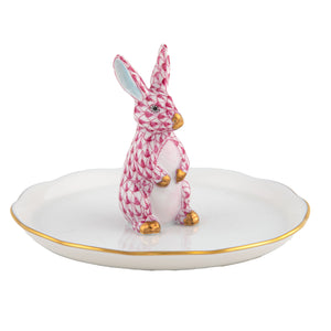 Herend Bunny Ring Holder, Raspberry