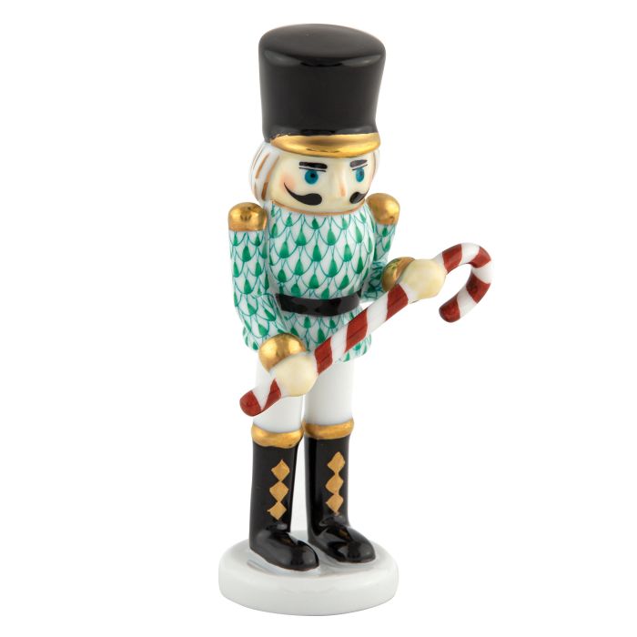 Herend Small Nutcracker with Candy Cane, Green