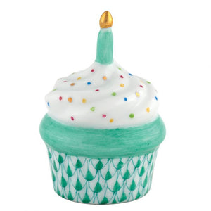 Herend Cupcake with Candle, Green