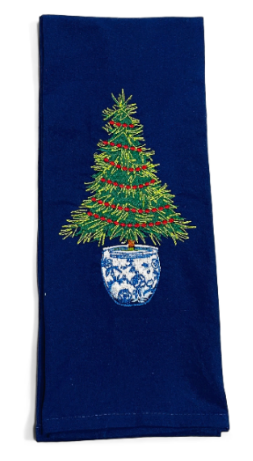 Tree with Ornaments Embroidered Dish Towel