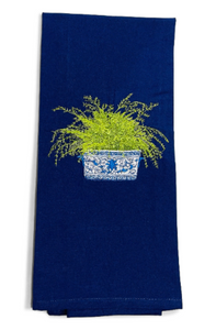 Chinoiserie Ferns Embroidered Dish Towel